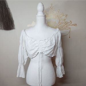 🏖 White Cropped Long Puffy Pirate Renaissance Blouse